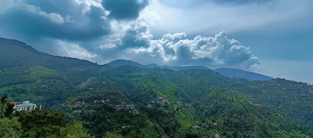 The valley seen from a guest balcony, Hotel Cloud Inn, Ramgarh, Nainital